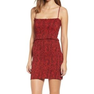 AFRM Owen Red Leopard Smocked Mini Dress